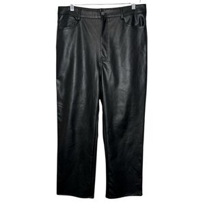 H&M Women's Black Faux Leather High RIse Straight Leg Pants Size 12